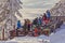 Skiers at Postavaru cottage, Romania