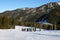 The skiers school training is on slope in Jasna Low Tatras