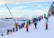 Skiers at Ski resort of Selva di Val Gardena