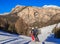 Skiers at Ski resort of Selva di Val Gardena