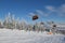 Skiers ski on the ski slope in popular winter resort Kotelnica Bialczanska