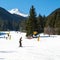 Skiers on the slope in Bansko, Bulgaria