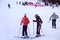 Skiers on the slope in Strbske Pleso ski resort. Slovakia.