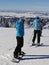 Skiers and snowboarders on top of Storm Peak