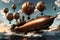 Skies of Steam: Steampunk Airship Towering Over the Ocean\\\'s Surface, Intricate Gears, and Steam Bellowing from Pipes
