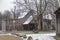 A skiff of snow covers a wooden barn in the Appalachians.