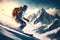 Skiing active lifestyle in mountains athlete on descent, generative ai