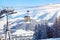 Skiing in Alps, ski lift cabine in mountains