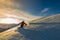 Skiing with amazing view of swiss famous mountains in beautiful