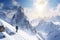 Skiing Amidst Majestic Peaks: An Adventurous Skier Explores Snow-Covered Slopes in the Heart of Winter, ai generative