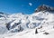 Skiing area in the Dolomites Alps. Overlooking the Sella group in Val Gardena.