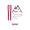 Skiing color line icon. Winter extreme sport. Ski resort. Pictogram for web page, mobile app, promo. UI UX GUI design element.