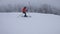 Skiing Downhill. Woman on ski going downhill having fun on the slopes on a snowy day - Winter sport and activities