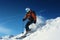 Skiing enthusiast enjoys the thrill of snowy slopes under a blue sky