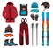 Skiing equipment vector icons.