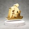 Skiing Nordic icon. Shiny golden Skiing Nordic symbol on white marble podium