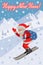 Skiing Santa illustraton on the slope mountain