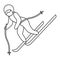 Skiing. Sketch. The athlete descends from the mountain slope. An athlete in goggles and a helmet pushes off with ski poles.