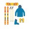 Skiing and snowboarding set equipment. Winter sport collection. Elements for ski resort picture, mountain activities