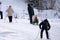 Skiing in a Sunny day-a skier rides down for winter competition in snow sports Training and recreation