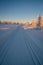 Skiing tracks in innlandet county norway. Amazing winter scene with snow covered trees