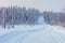 Skiing trail in beautiful winter landscape