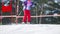 Skiing, winter, ski lesson - skiers on mountainside