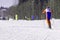 Skiing winter ski lesson - skiers on ski run