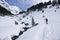 Skiing, winter, skiers on ski run,Pyrenees