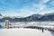 Skiing, winter, skiers on the ski track. winter landscape of the ski resort