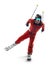 Skiingman in action. Sportsman in a red ski suit. Driving at high speed. Sport emotion. Isolated