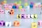 Skill word text written on colorful cube with bokeh cube word bl