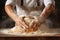 Skilled Bakers Hands Dusting Flour over Bread Dough for Even Rise and Scrumptious Golden Crust