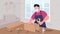 Skilled male joiner with hammer drill flat color animated illustration