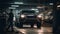 Skilled mechanic repairs SUV engine in dark auto repair shop generated by AI