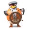 Skilled sailor penguin in nautical outfit steers his ship with ease, 3d illustration