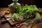 skillful chop of fragrant herbs on wooden surface