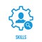 Skills icon with research sign. Skills icon and explore, find, inspect symbol