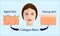 Skin aging diagrams. young skin is firm tight, its collagen Vector illustration with a face and two types of skin - aged