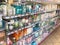 Skin care products on supermarket shelf