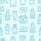 Skin care seamless pattern with line icons. Hyaluronic acid drop, serum, anti ageing compound retinol, moisturizing