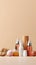 Skin cosmetics bottles color background copy space