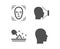 Skin moisture, Face id and Face detection icons. Head sign. Wet cream, Identification system, Detect person. Vector