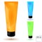 Skin smoothing peeling gel in different color of packages. Vector illustration of realistic packages of peeling gel tubes.