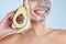 Skincare, beauty and woman with avocado face mask peel for diy home beauty salon facial treatment. Girl with organic