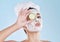 Skincare, facial and wellness skin product of a woman with face cream and mask. Portrait of bathroom shower morning