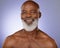 Skincare, happy and portrait of senior black man with satisfied smile for natural cosmetic wellness. Aesthetic, self