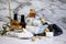 skincare items on marble background with candles