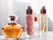 Skincare and make-up cosmetics, golden serum emulsion bottles and perfume, beauty product