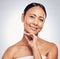 Skincare, mature and portrait of woman in studio for beauty, facial and spa treatment. Smile, cosmetics and mature with